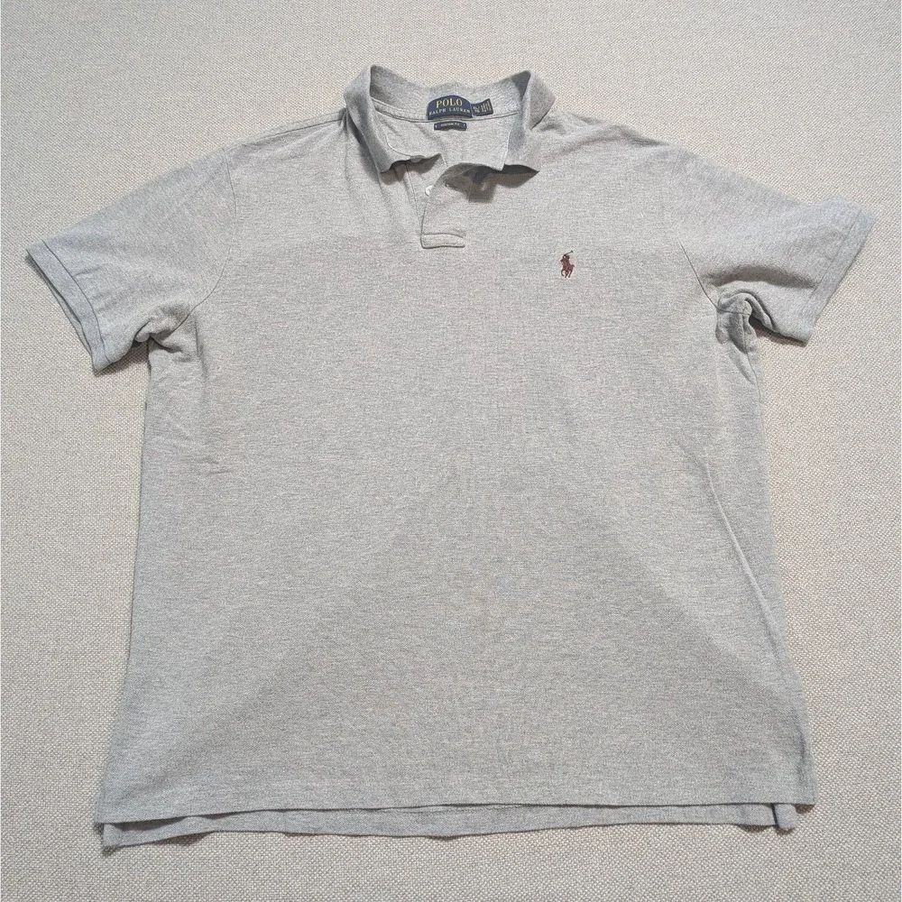 Ralph Lauren Men's XL Heather Grey Custom Fit Cotton Pique Polo Shirt Pony
